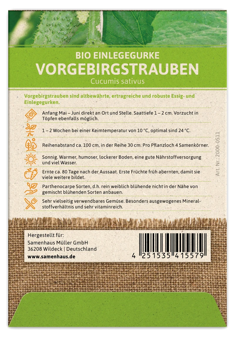 Einlegegurke Vorgebirgstrauben | BIO Gurkensamen von FLORTUS