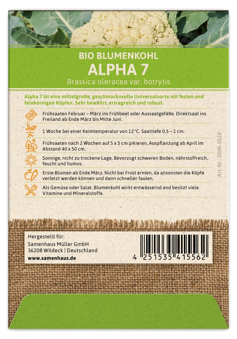 Blumenkohl Alpha 7 | BIO Kohlsamen von FLORTUS
