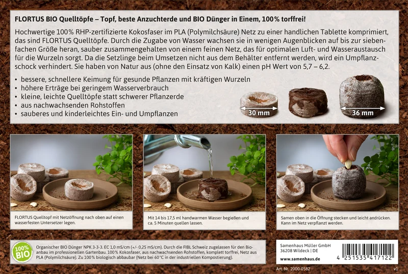 BIO Kokos Quelltöpfe 36 mm | BIO Kokos Quelltöpfe von FLORTUS
