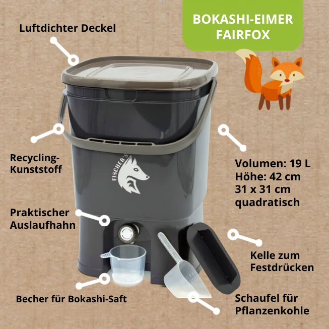 Fairfox Bokashi-Eimer (mit Recycling-Anteil) - 19 L