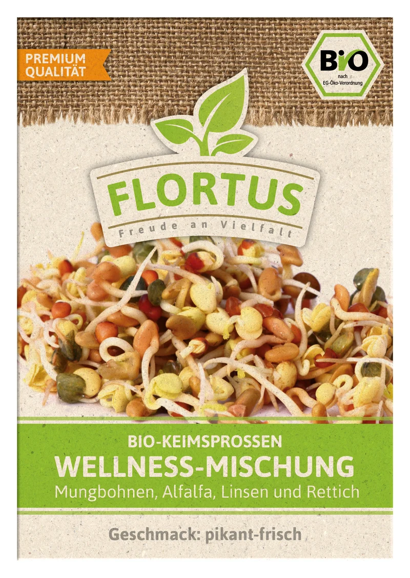 Keimsprossen Wellness-Mischung (Mungbohnen, Alfalfa, Linsen und Rettich) | BIO Keimsprossen von FLORTUS