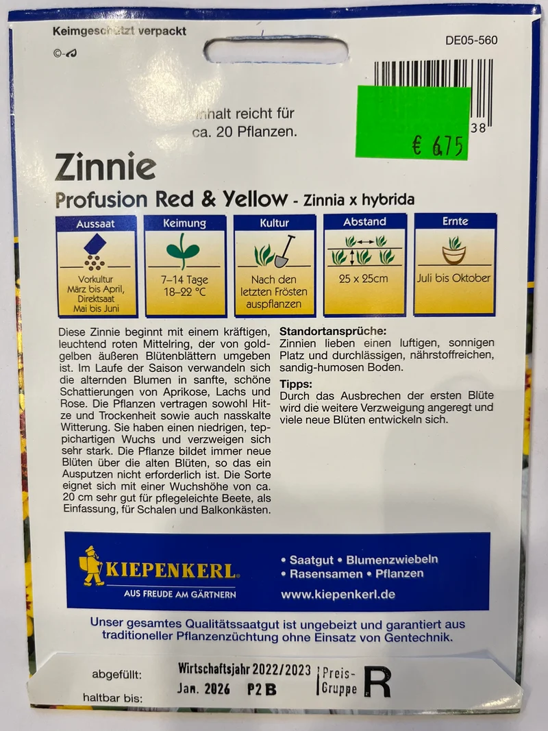 Zinnie Profussion Red & Yelllow