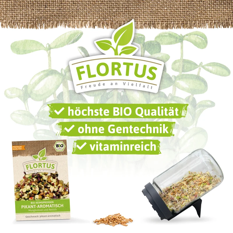 Keimsprossen Pikant-Aromatisch (Mungbohnen und Rettich) | BIO Keimsprossen von FLORTUS