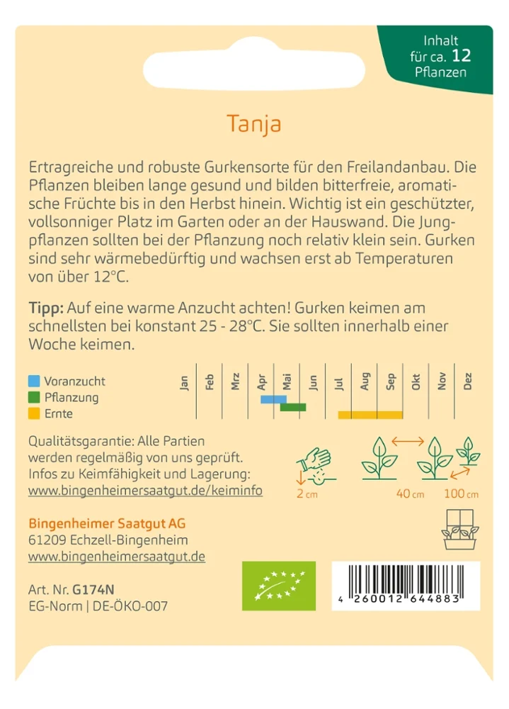 BIO Saatgut Freilandgurke Tanja