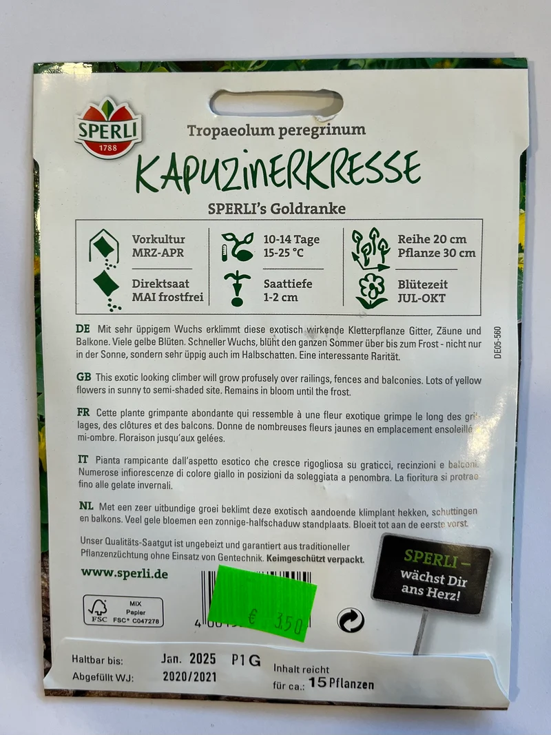 Kapuzinerkresse Sperli‘s Goldranke