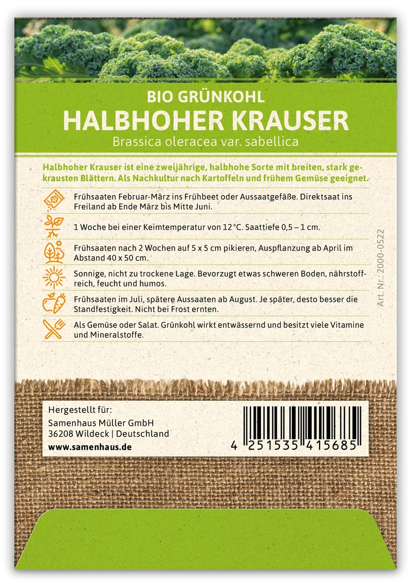 Grünkohl Halbhoher Krauser (100 Stück) | BIO Kohlsamen von FLORTUS