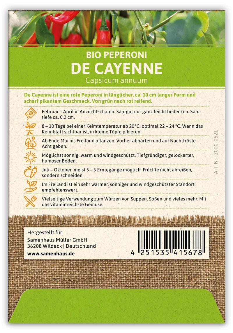 Peperoni De Cayenne (100 Stück) | BIO Peperonisamen von FLORTUS