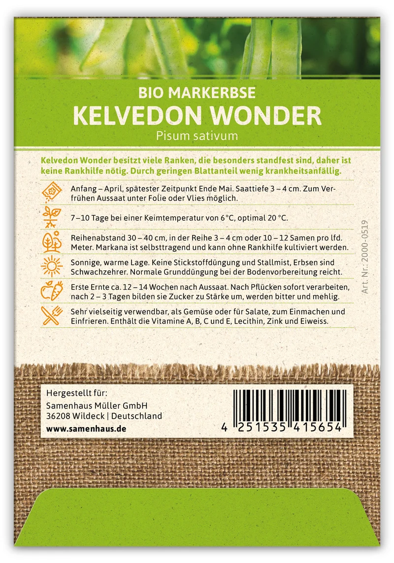 Markerbse Kelvedon Wonder (100 Stück) | BIO Erbsensamen von FLORTUS