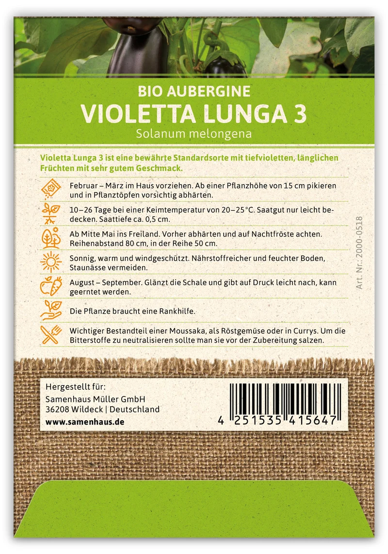 Aubergine Violetta Lunga 3 (100 Stück) | BIO Auberginensamen von FLORTUS