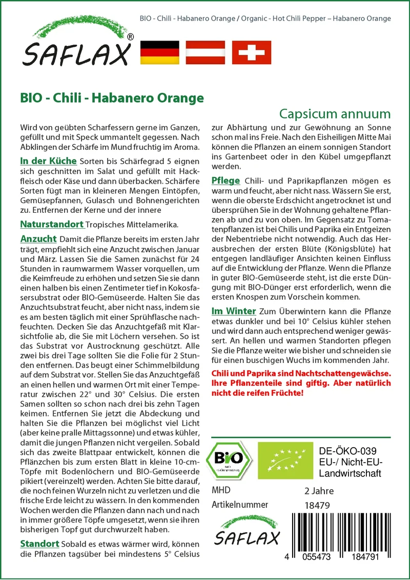 Chili Habanero Orange | BIO Chilisamen von Saflax
