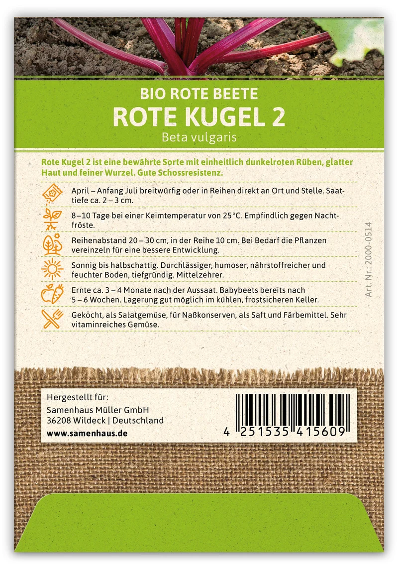 Rote Beete Rote Kugel 2 (100 Stück) | BIO Rote Beetesamen von FLORTUS