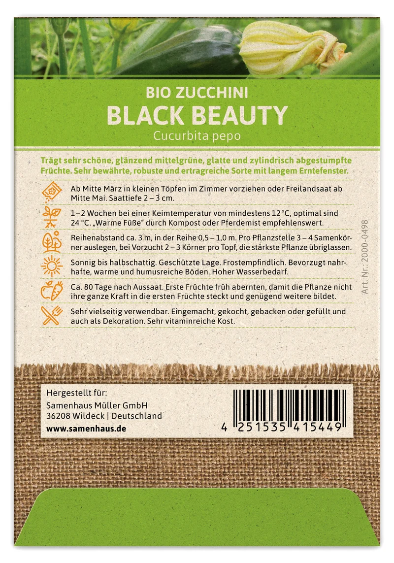 Zucchini Black Beauty | BIO Zucchinisamen von FLORTUS