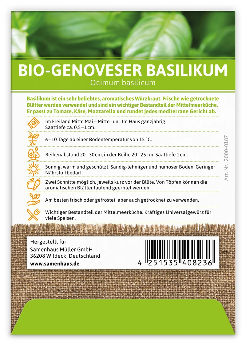 Genoveser Basilikum (100 Tütchen) | BIO Basilikumsamen von FLORTUS