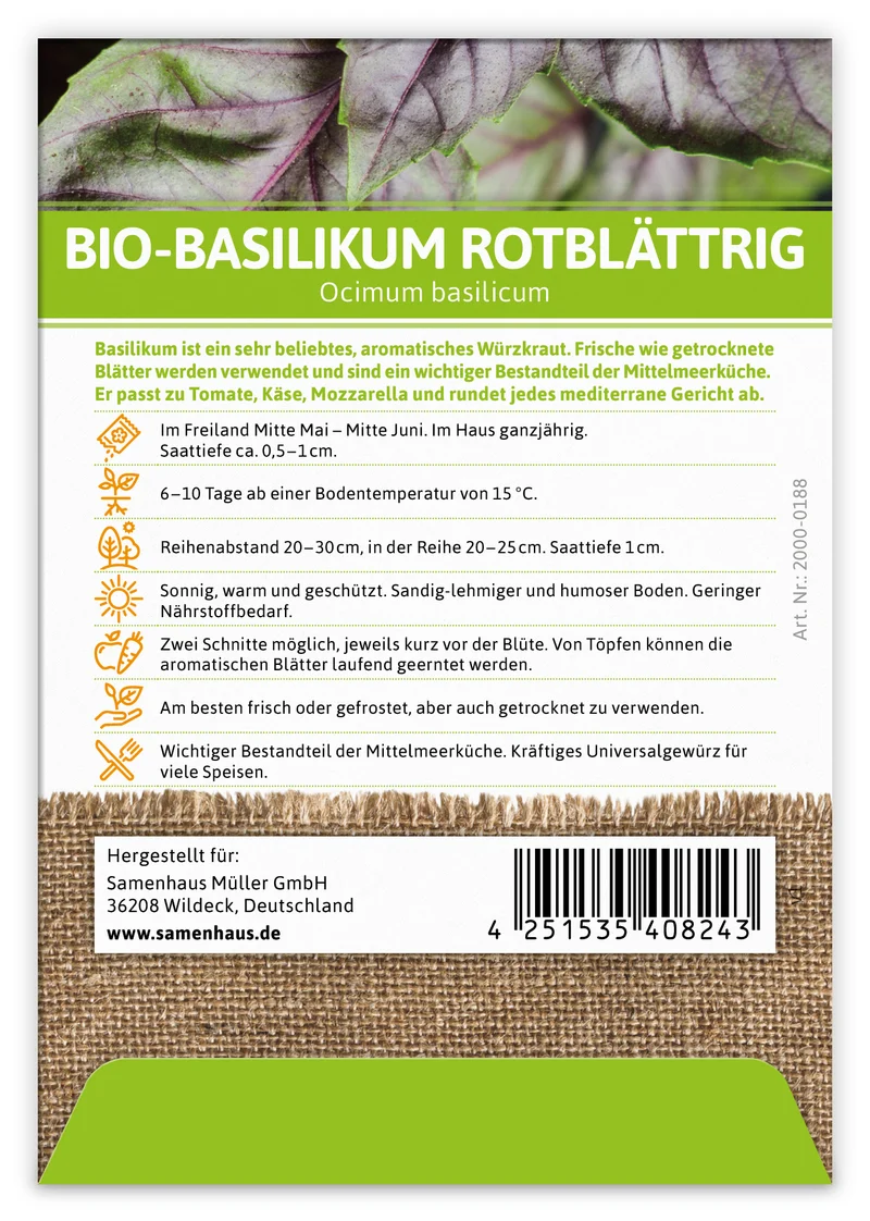 Basilikum rotblättrig | BIO Basilikumsamen von FLORTUS
