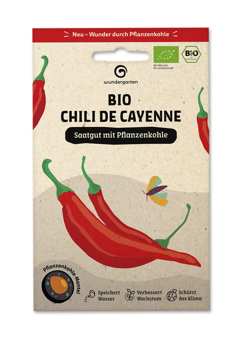 Saatgut mit Pflanzenkohle-Mantel Chili De Cayenne | BIO Chilisamen von Wundergarten [MHD 01/2027]