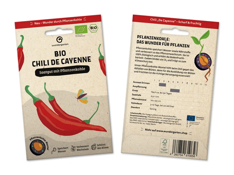Saatgut mit Pflanzenkohle-Mantel Chili De Cayenne | BIO Chilisamen von Wundergarten [MHD 01/2027]