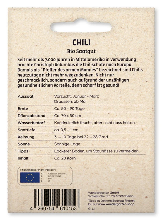 Chili De Cayenne | BIO Chilisamen von Wundergarten [MHD 12/2024]