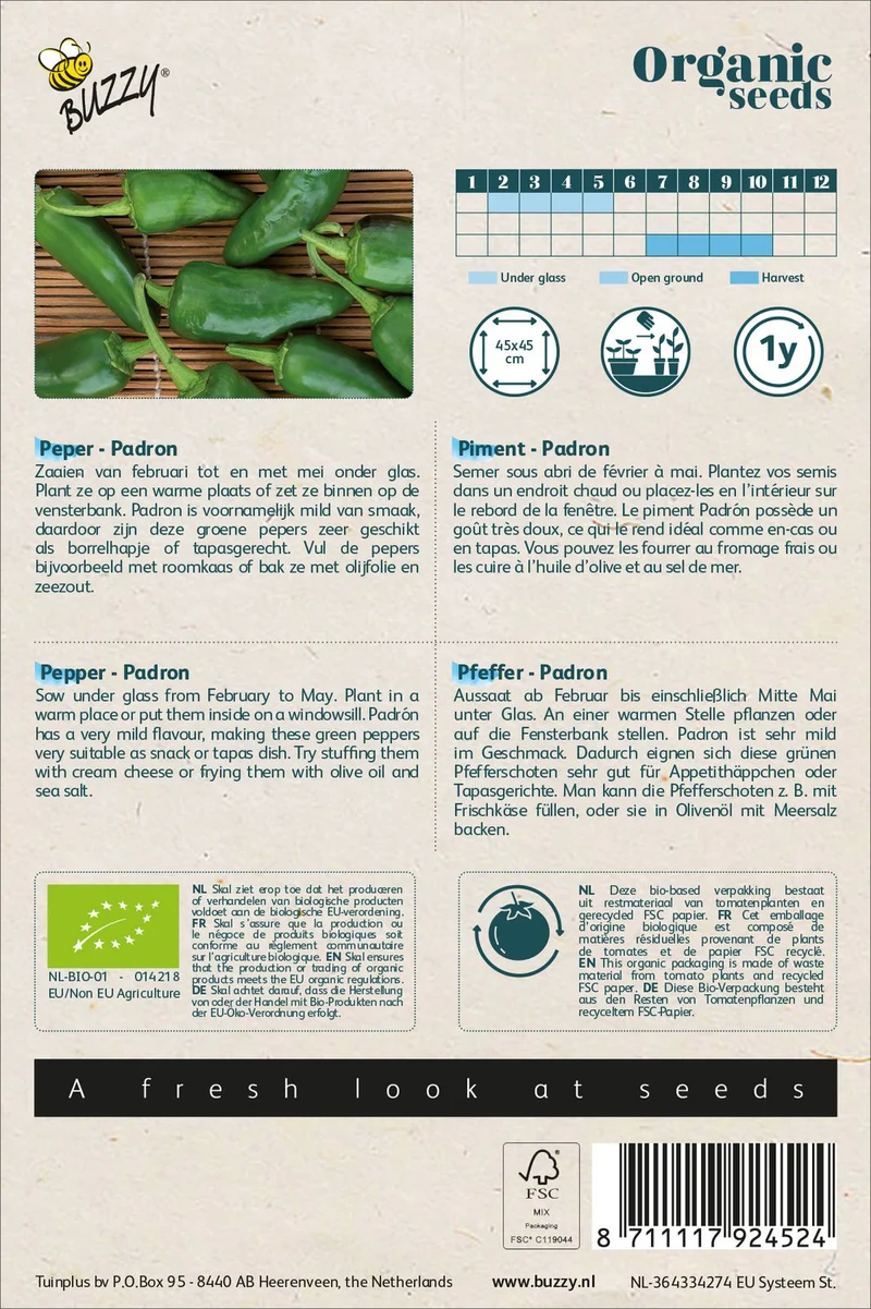 Pfeffer Padron | BIO Chilisamen von Buzzy Seeds [MHD 07/2024]