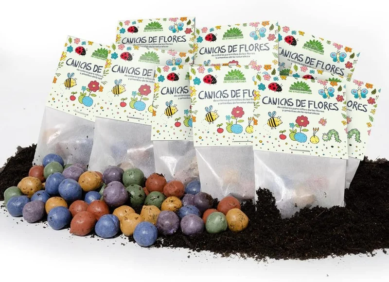 Paquete de 10 x 5 canicas de flores de colores