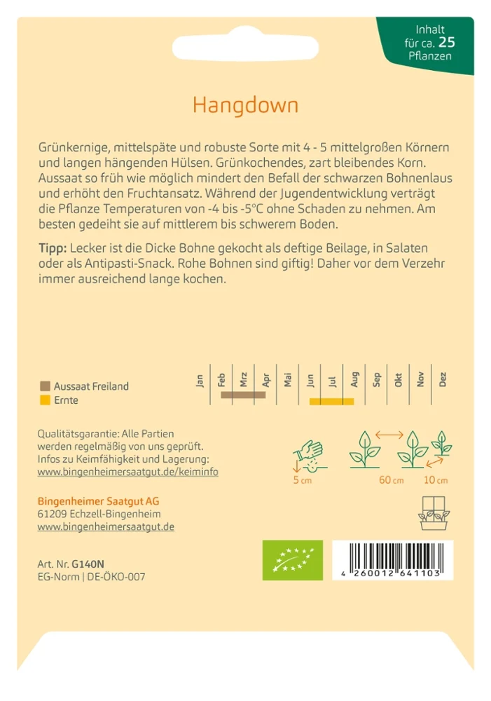 BIO Saatgut Dicke Bohne Hangdown grünkernig