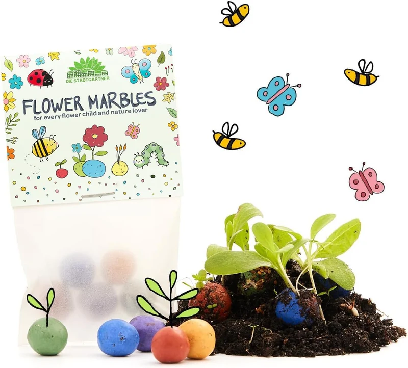 Set of 10 x 5 Colourful Flower Marbles
