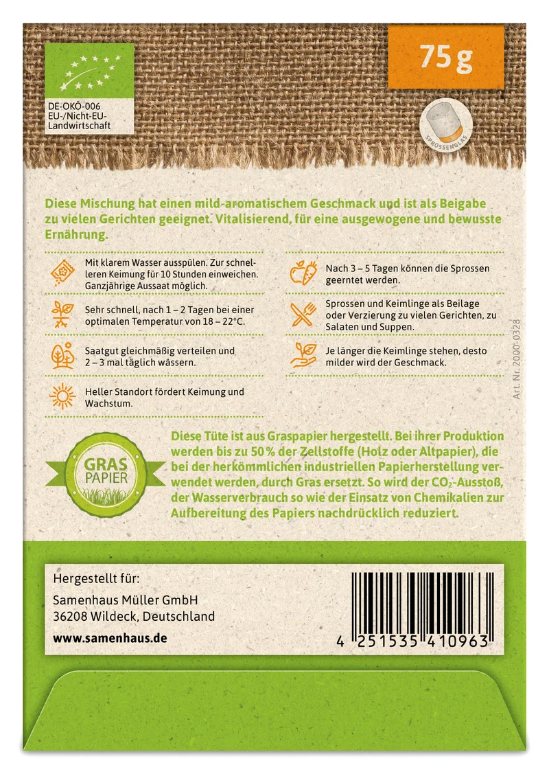 Keimsprossen Gourmet-Mischung (Quinoa, Linsen und Rettich) | BIO Keimsprossen von FLORTUS