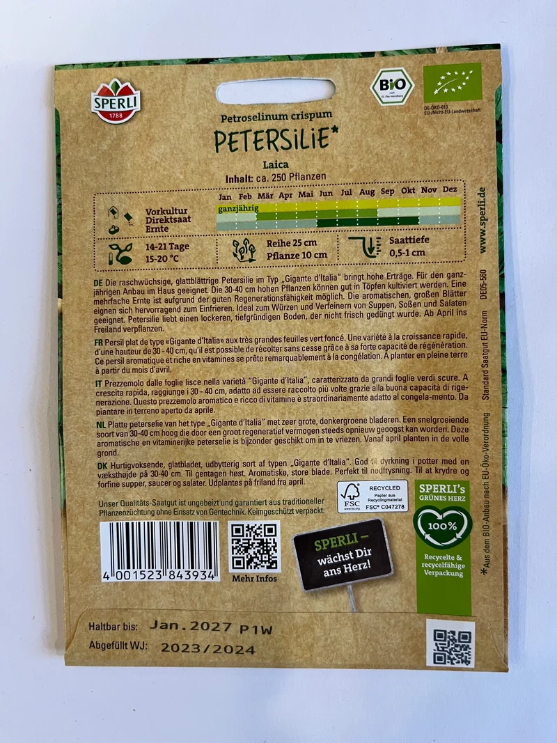 Glatte Bio-Petersilie Laica,