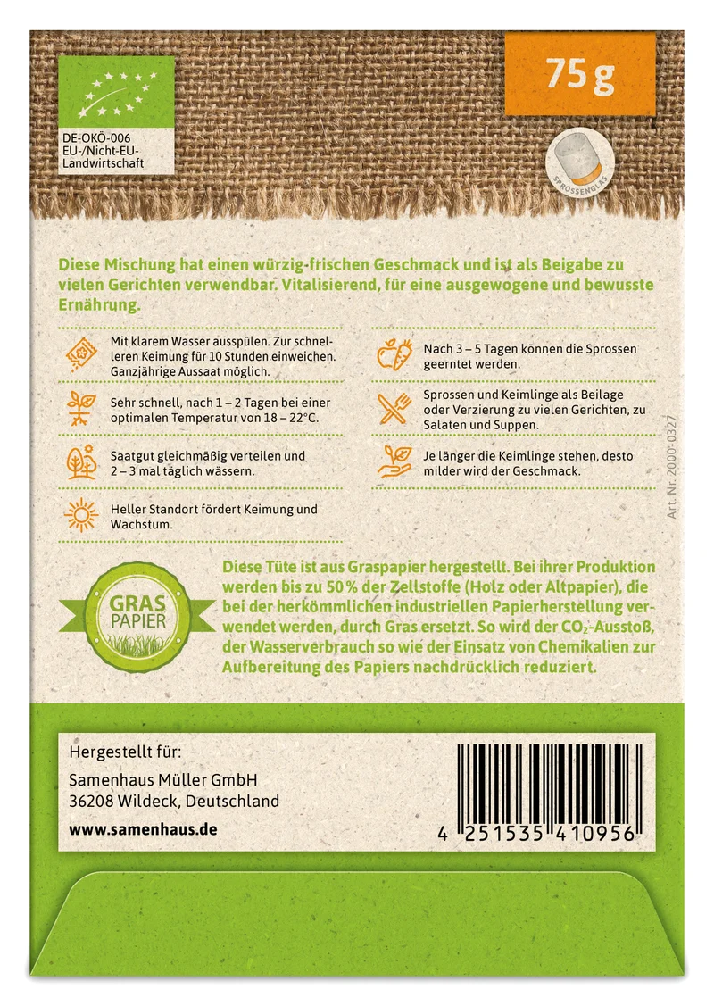 Keimsprossen Fitness-Mischung (Weizen, Mungbohnen und Rettich) | BIO Keimsprossen von FLORTUS
