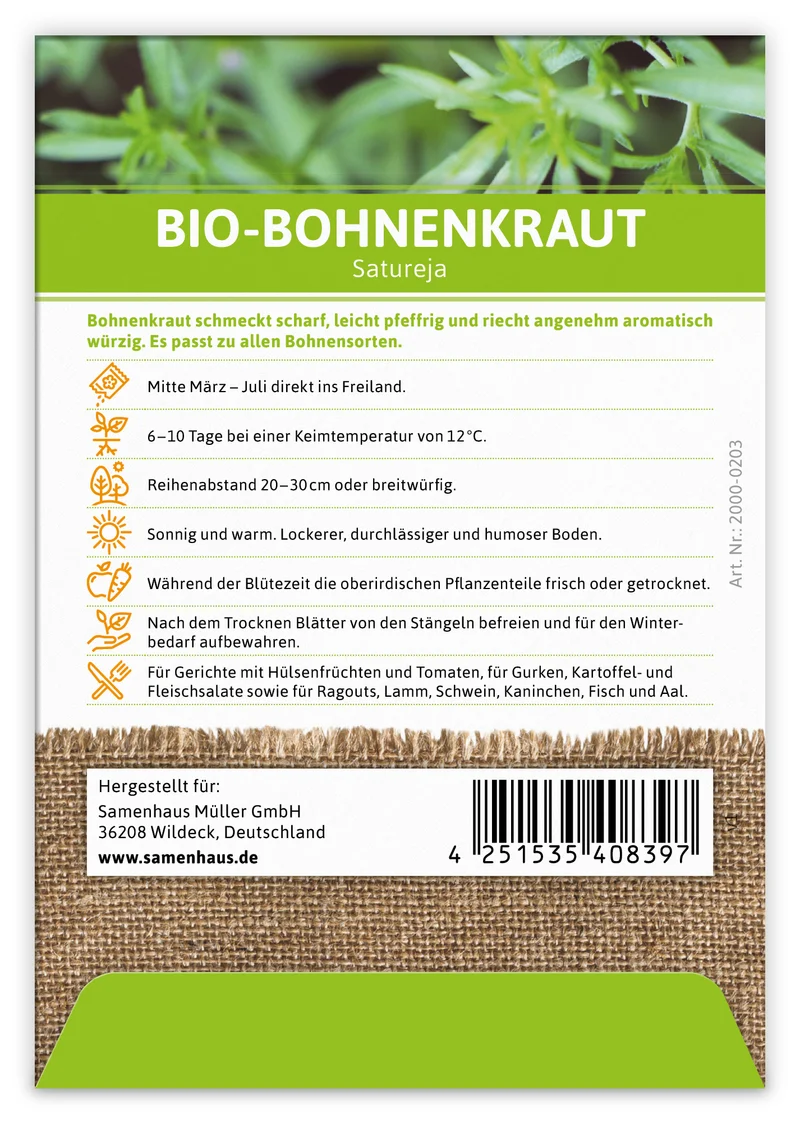 Bohnenkraut (100 Tütchen) | BIO Bohnenkrautsamen von FLORTUS