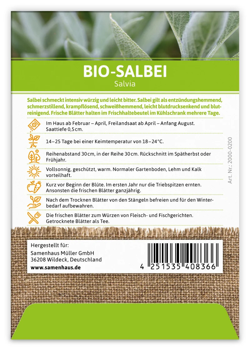 Salbei (100 Tütchen) | BIO Salbeisamen von FLORTUS