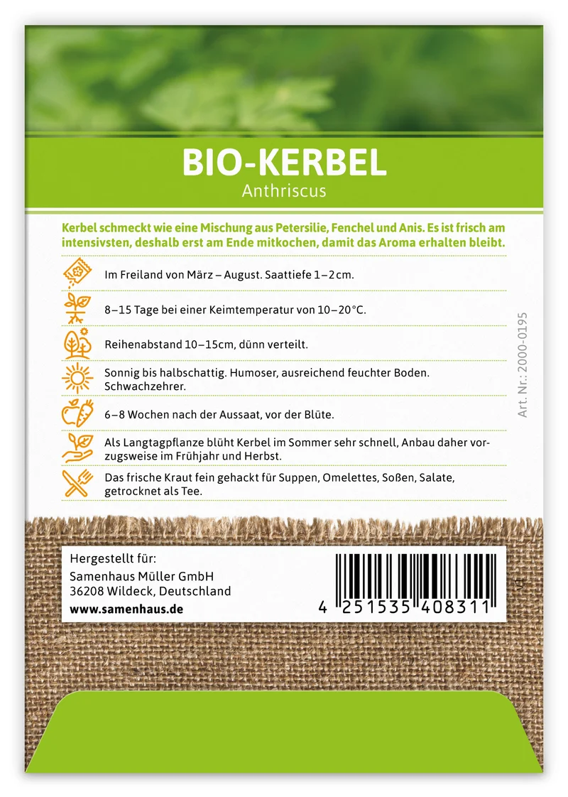 Kerbel (100 Tütchen) | BIO Kerbelsamen von FLORTUS