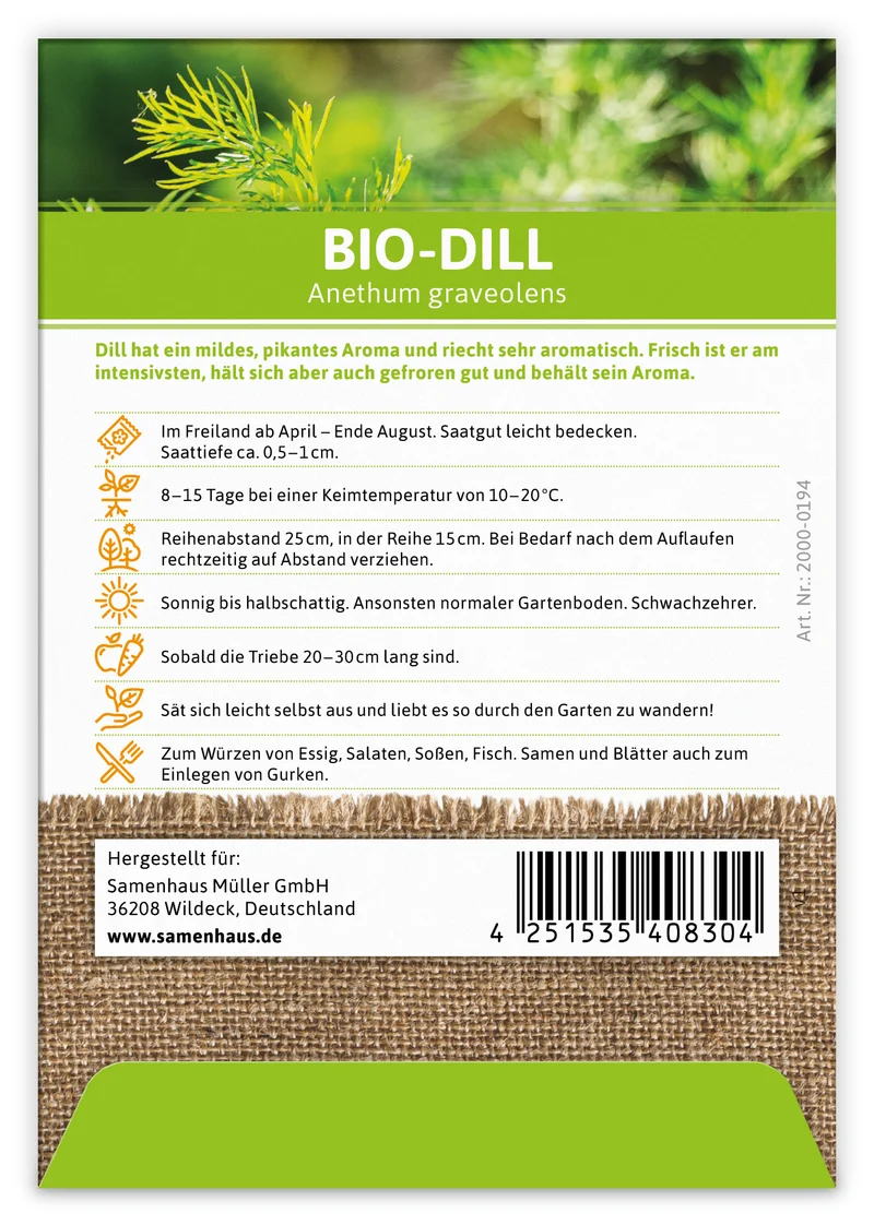 Dill (100 Tütchen) | BIO Dillsamen von FLORTUS