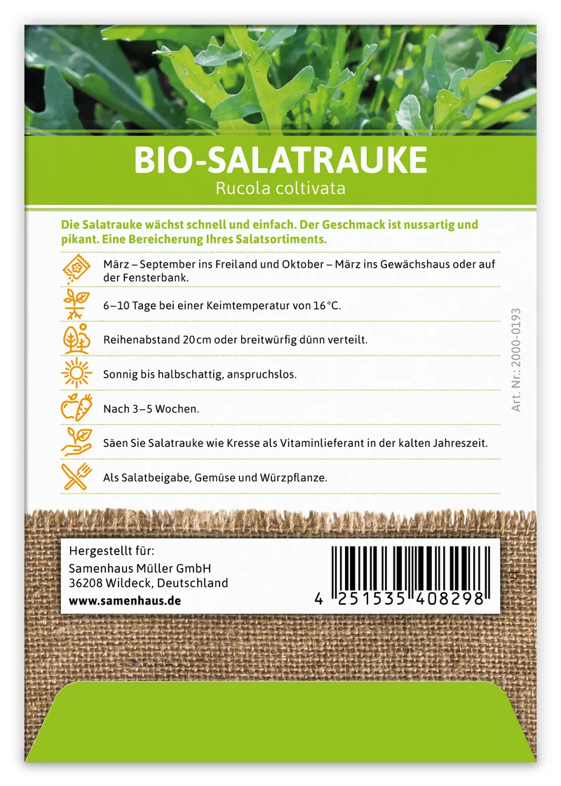 Salatrauke (100 Tütchen) | BIO Salatraukesamen von FLORTUS