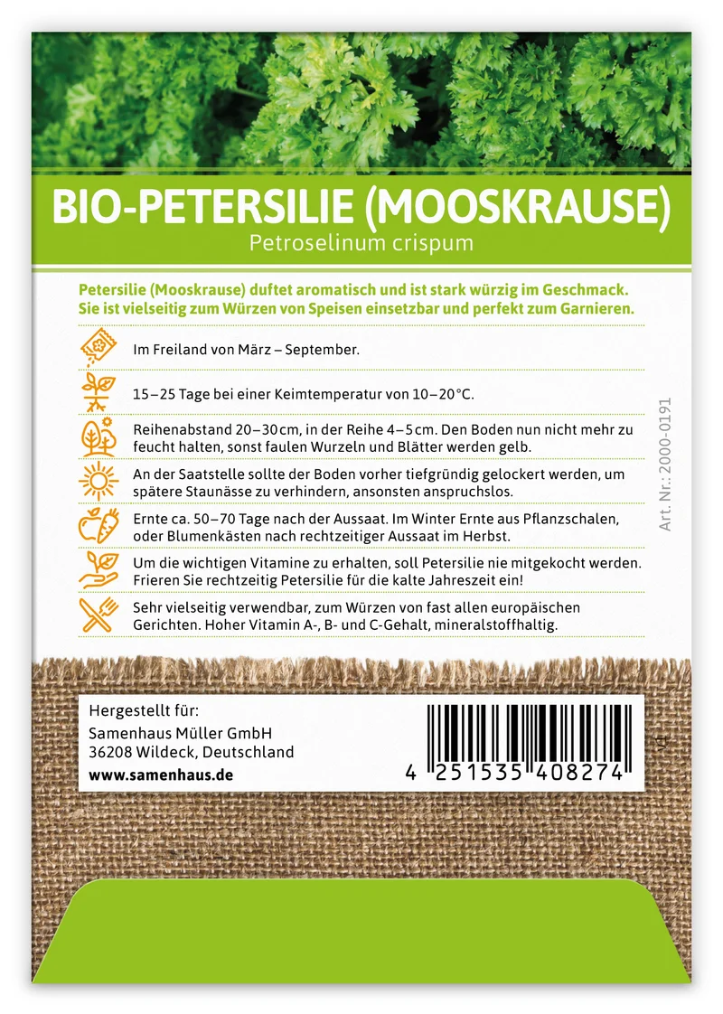 Petersilie Mooskrause (100 Tütchen) | BIO Petersiliensamen von FLORTUS