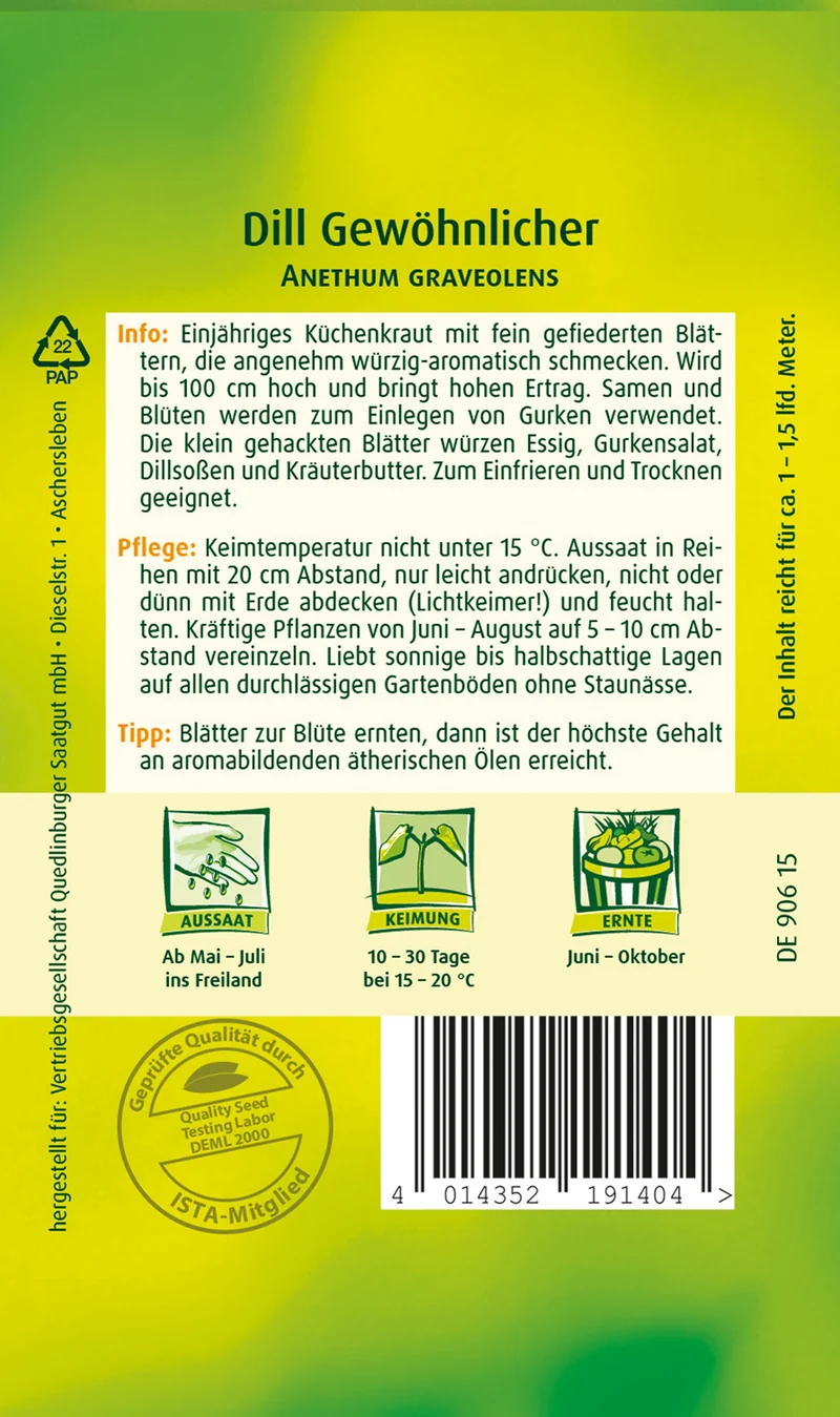 Dill Gewöhnlicher Saatgut