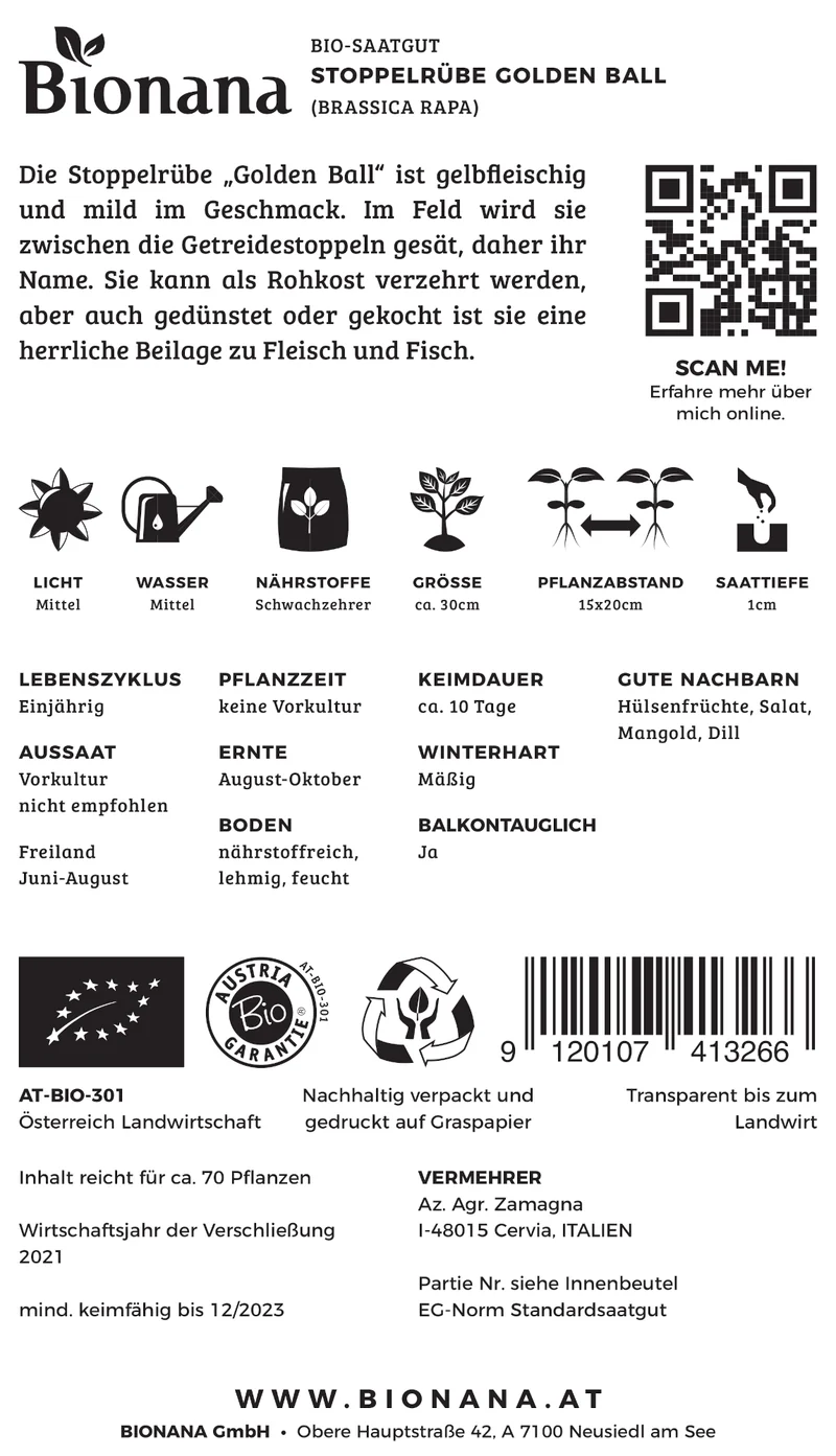 Stoppelrübe Golden Ball | BIO Rübensamen von Bionana [MHD 12/2023]