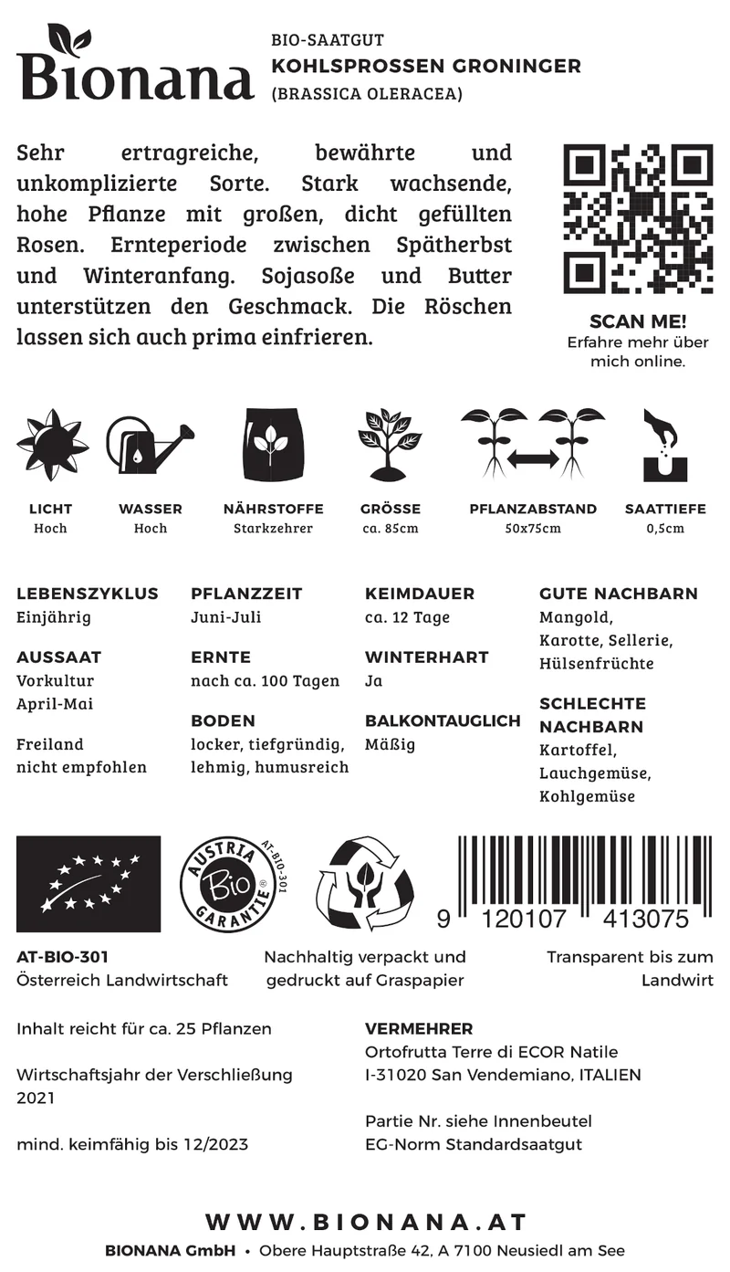 Kohlsprossen Groninger | BIO Kohlsamen von Bionana [MHD 12/2025]