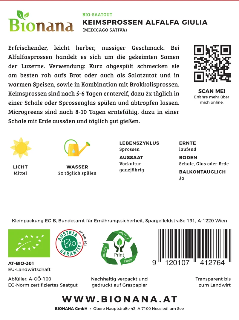 Keimsprossen Alfalfa Giulia | BIO Keimsprossen von Bionana [MHD 12/2023]