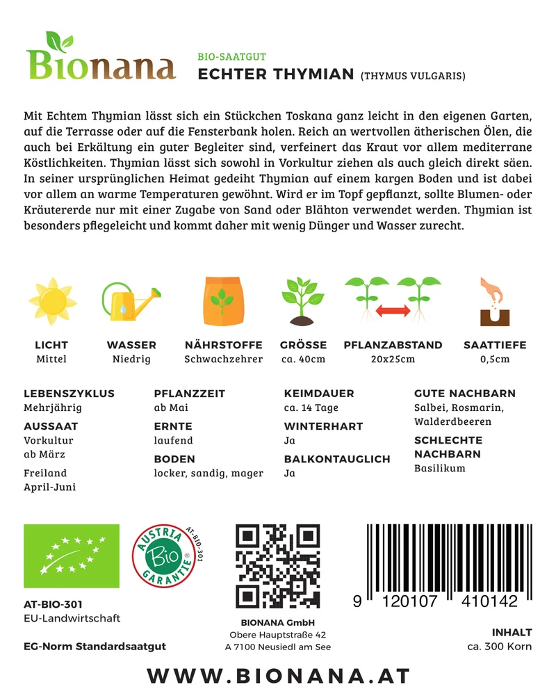 Echter Thymian | BIO Thymiansamen von Bionana [MHD 12/2024]