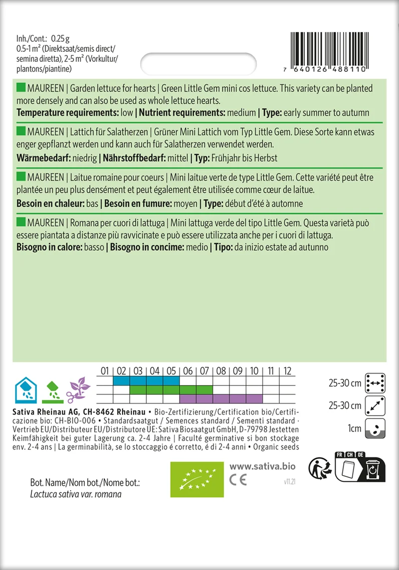 Lattich für Salatherzen Maureen | BIO Salatsamen von Sativa Rheinau [MHD 12/2024]
