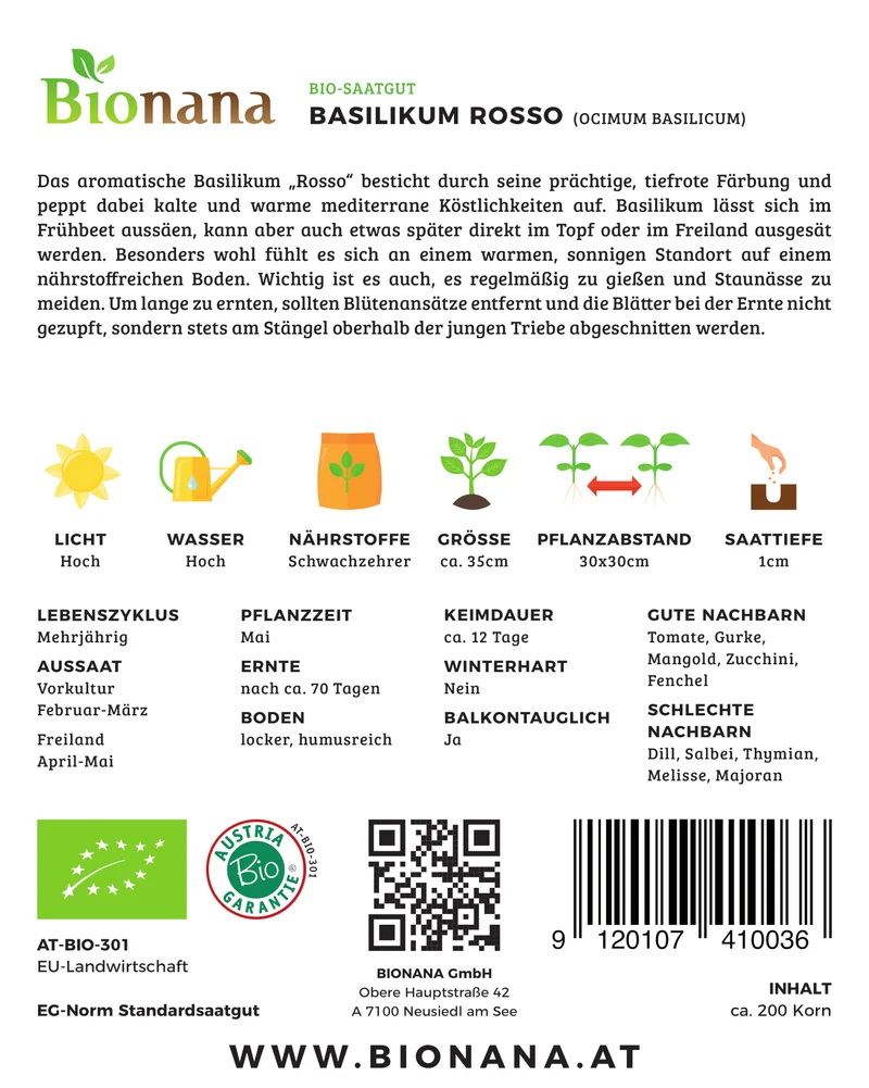 Basilikum Rosso | BIO Basilikumsamen von Bionana [MHD 12/2023]