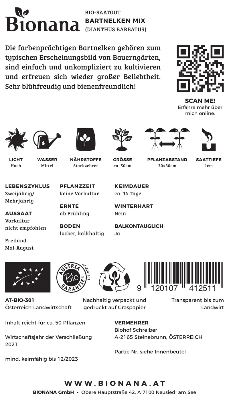 Bartnelken Mix | BIO Nelkensamen von Bionana [MHD 12/2025]