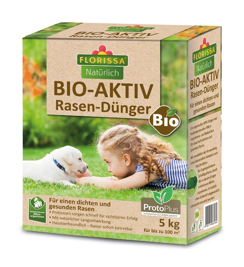 BIO-AKTIV Rasen-Dünger mit ProtoPlus (5 kg) | BIO Rasendünger von Florissa