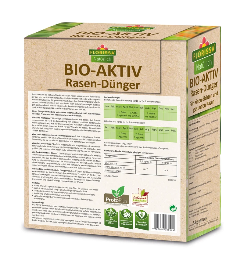BIO-AKTIV Rasen-Dünger mit ProtoPlus (5 kg) | BIO Rasendünger von Florissa