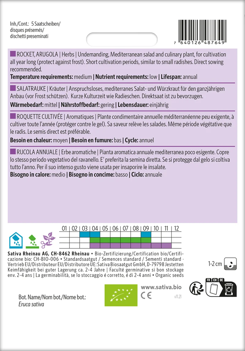 Salatrauke (Saatscheiben) | BIO Saatbänder & Saatplatten von Sativa Rheinau [MHD 12/2025]