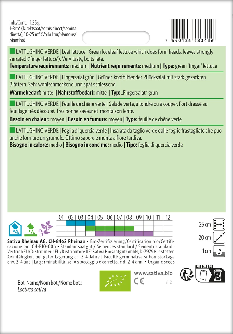 Fingersalat Lattughino Verde | BIO Fingersalatsamen von Sativa Rheinau [MHD 12/2025]