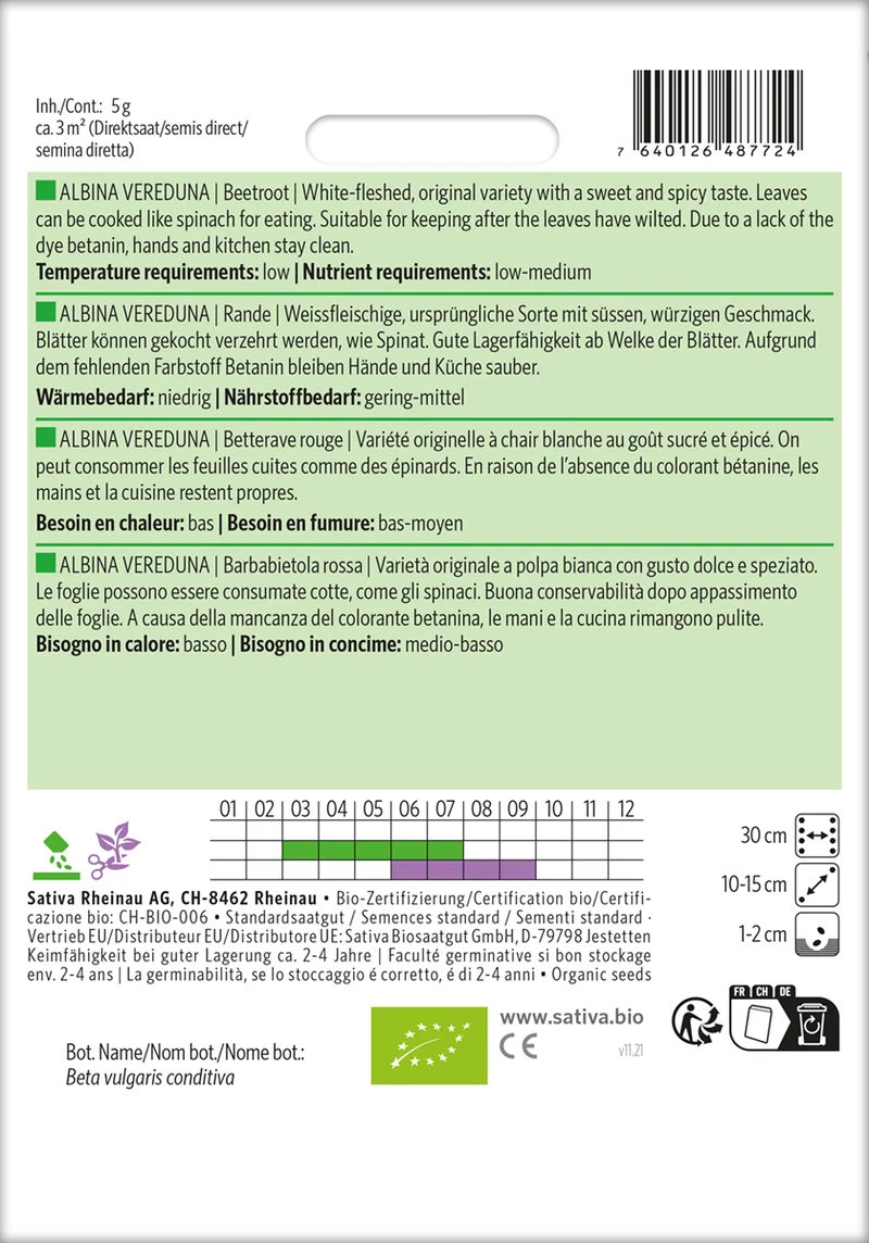 Rote Rübe Vereduna Alba | BIO Rübensamen von Sativa Rheinau [MHD 12/2025]