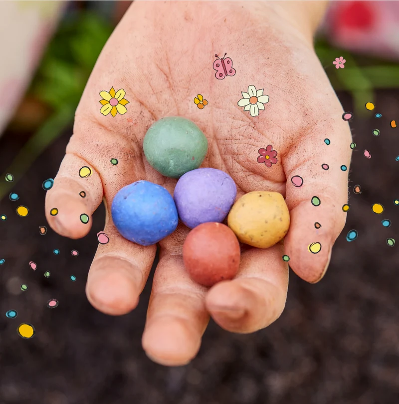 10x5 Blumenmurmeln im Tütchen "Hase mit Möhren"
