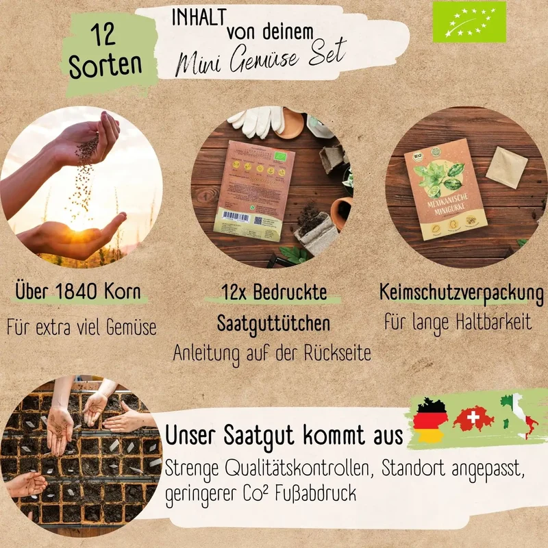 Dein 12 Bio Balkon & Hochbeet Gemüsesamen Set