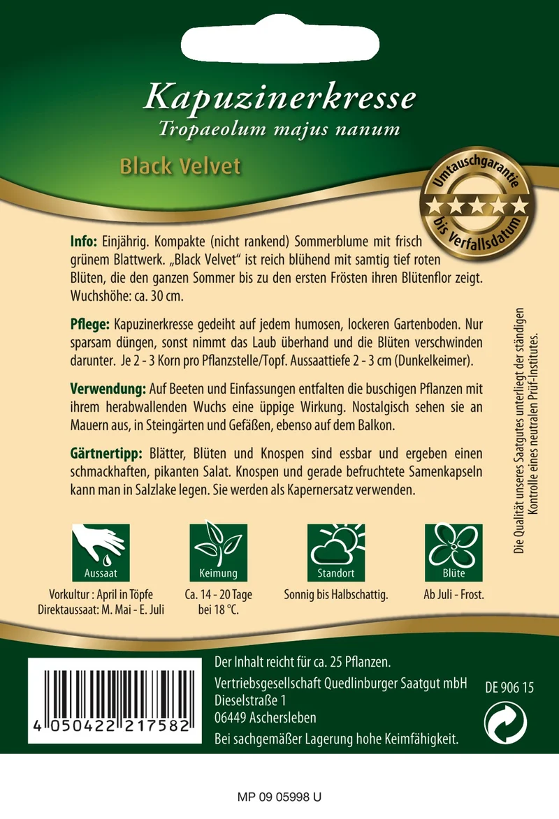 Kapuzinerkresse Black Velvet Saatgut
